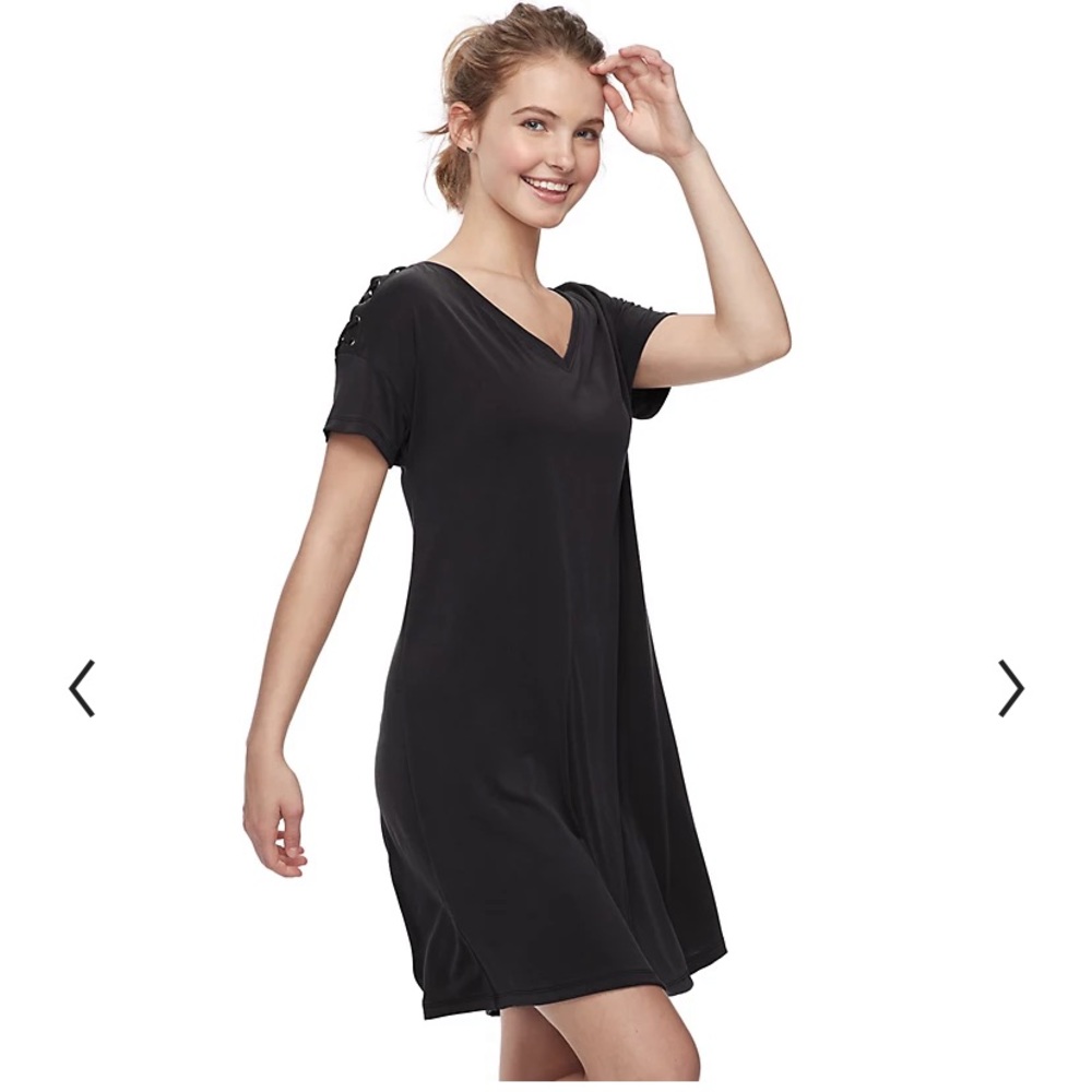 Charcoal knee length dress with lace up shoulders